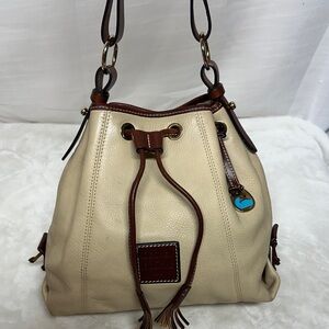 Dooney & Bourke Tan and Brown Leather Hobo Drawstring Bag
